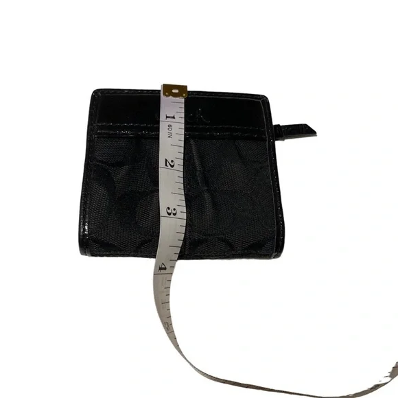 Coach mini wallet patent leather purse zip black silver - Picture 9 of 12